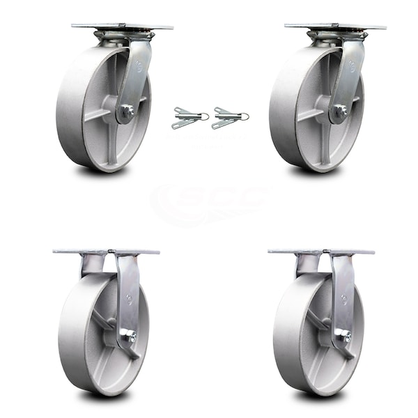 Service Caster 8 Inch Semi Steel Caster Set with Roller Bearing 2 Swivel Lock and 2 Rigid SCC SCC-35S820-SSR-BSL-2-R-2 - main